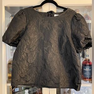 J Crew Jacquard Puff Sleeve Top with back bow